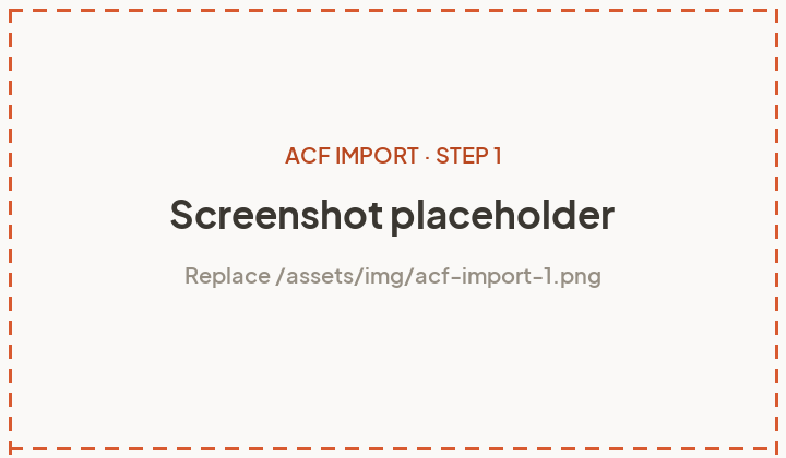 Fieldstone’s import banner listing your Advanced Custom Fields groups
